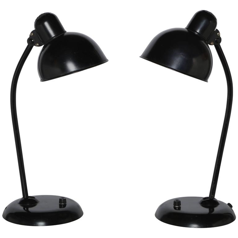 Vintage Black Desk Lamp By Dell For Kaiser Idell Pair Of 6556 Dell For Kaiser Idell Black Desk Lamps 1930s