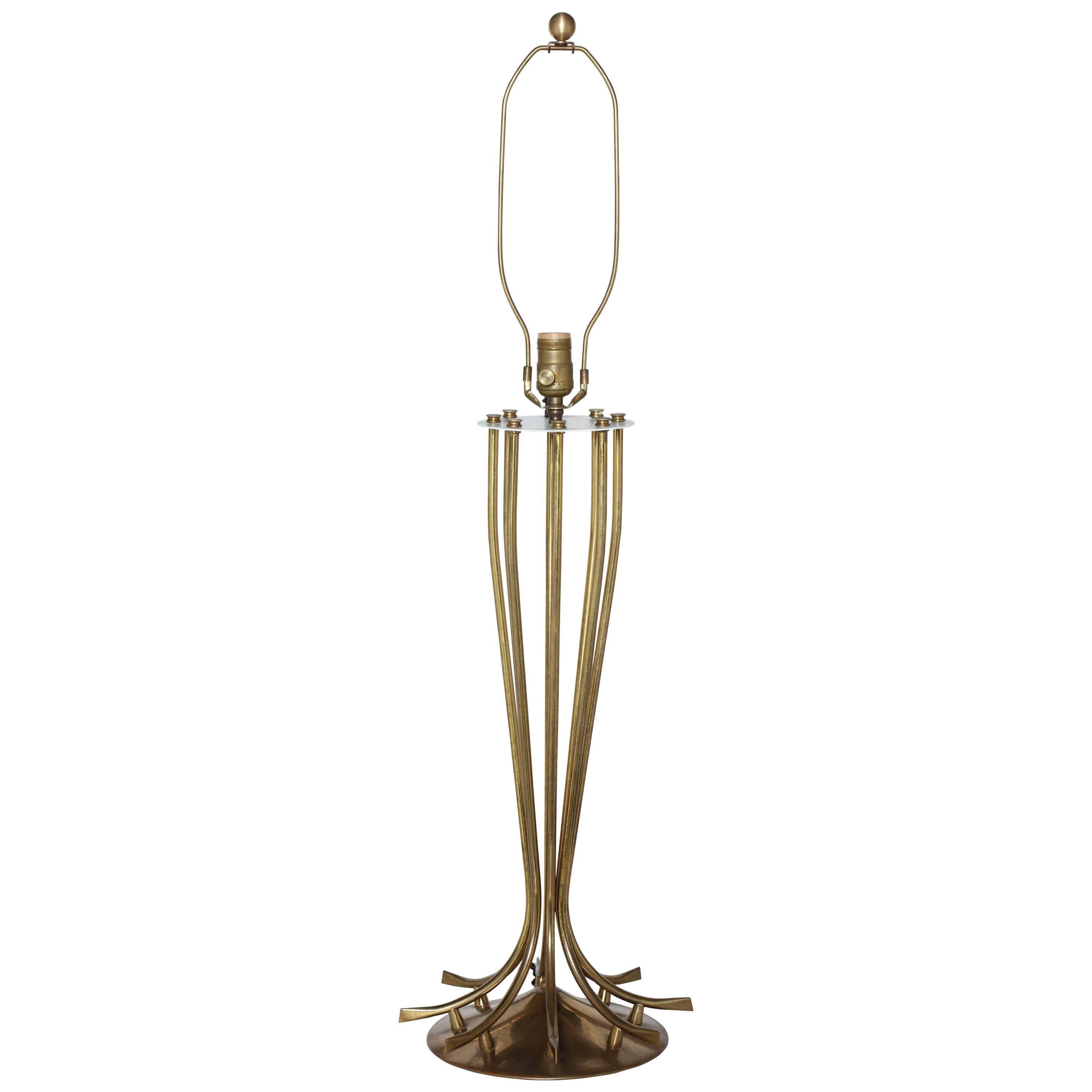 Tall "Millepatte" Style Brass Table Lamp, 1950s  For Sale