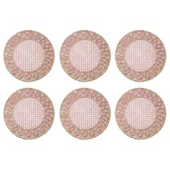 Contemporary Set of 6 Handwoven Natural and Pink Rattan Placemats