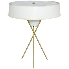 Gerald Thurston for Lightolier Brass Tripod Table Lamp with White Linen Shade