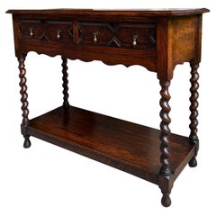 Antique English Oak Hall Sofa Table Console BARLEY TWIST Jacobean Carved Petite