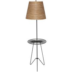 1950s Sunburst Floor Lamp and Side Table in Black Wrought Iron and Black Wire 3