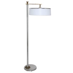 Kurt Versen Brushed Aluminum & Brass Flip Top Floor Lamp with White Shade, 1930s