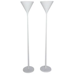 Pair Von der Lancken & Lundquist for Nessen Studios White Torchiere Floor Lamps