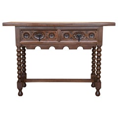 Early 20th Century Catalan Spanish Hand Carved Walnut Console Table