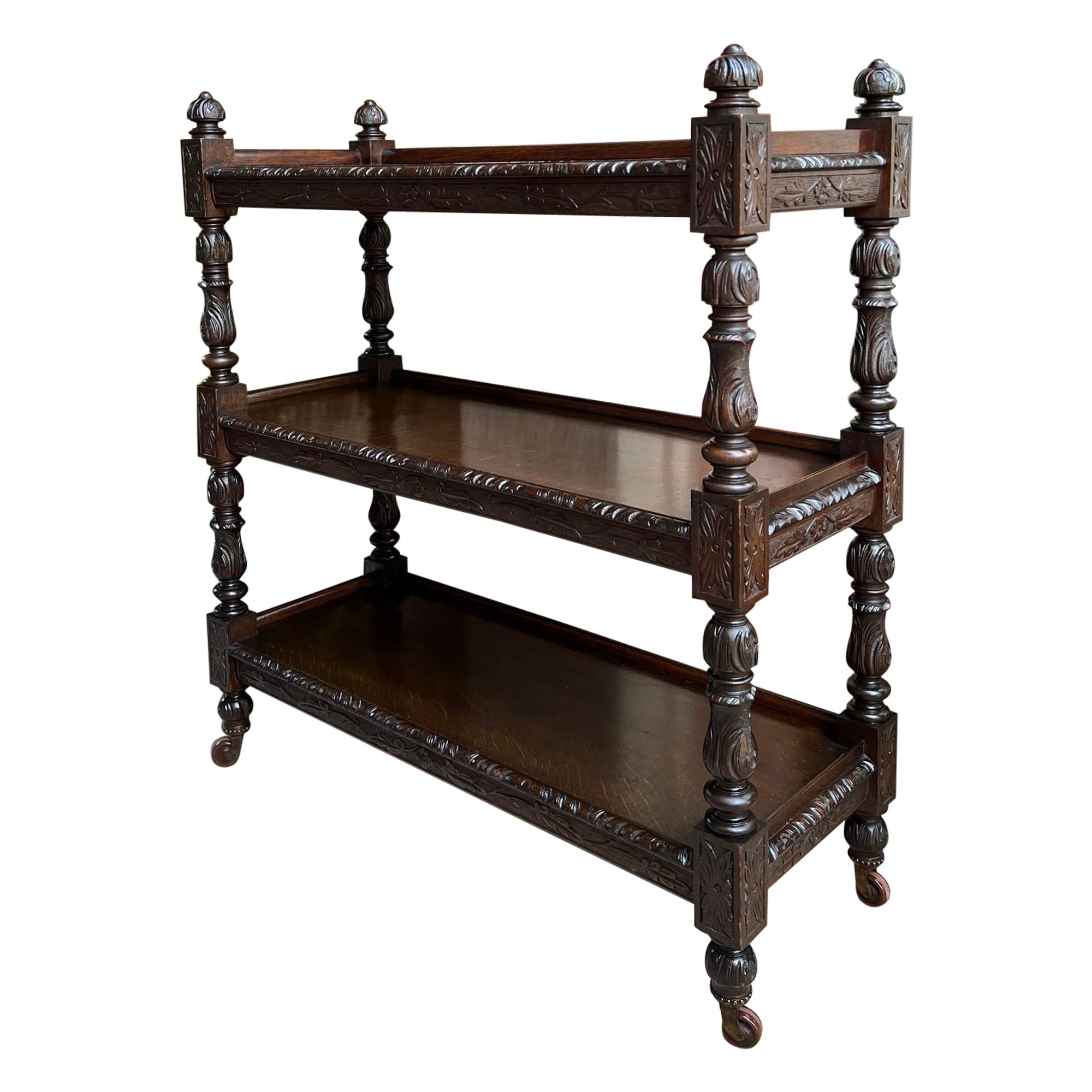 Antique buffet d'hôtel anglais Dumbwaiter Server Sideboard en chêne sculpté Renaissance