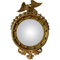 Antique 19th Century American Federal Giltwood Eagle Bullseye Convex Mirror