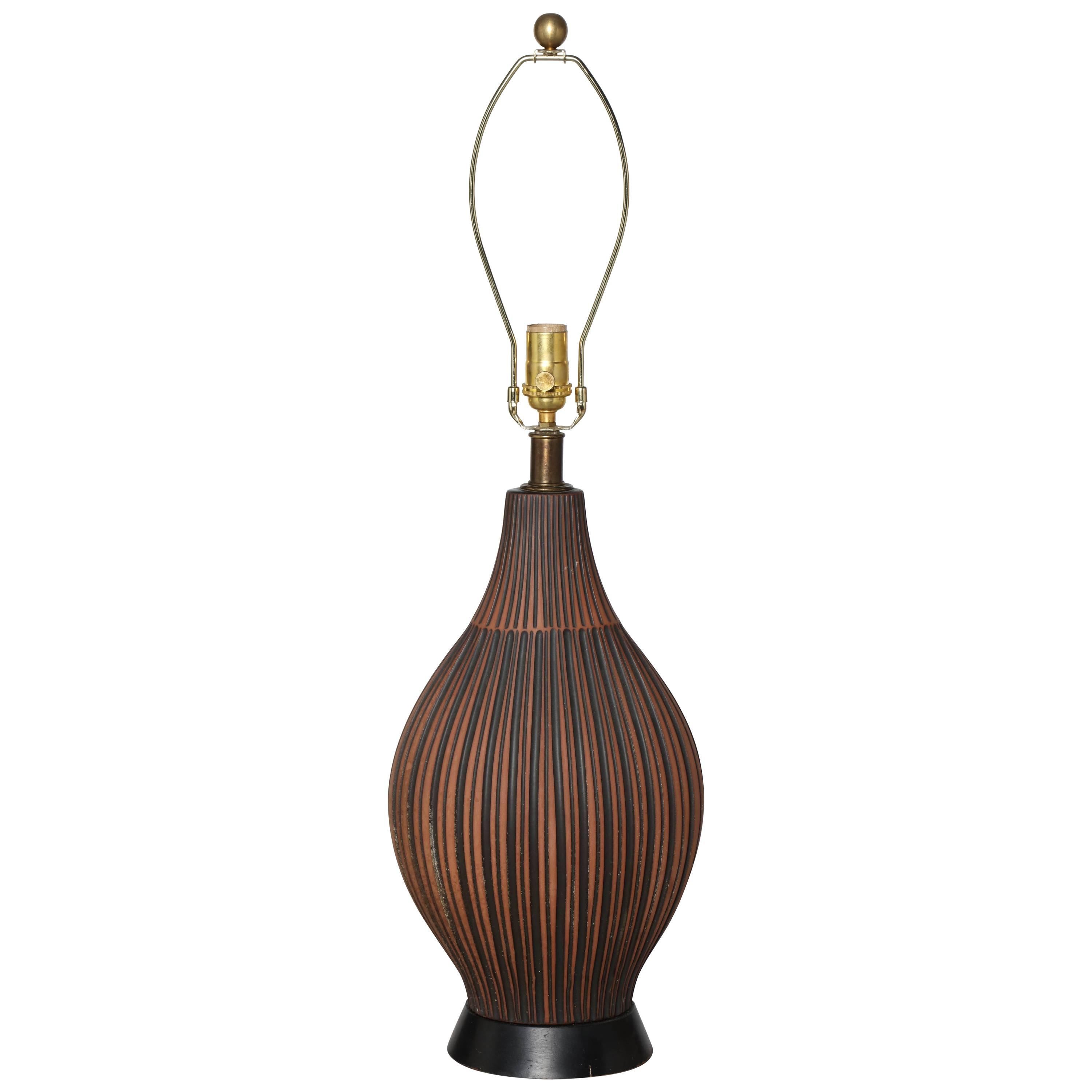 Lee Rosen for Design-Technics Style Terracotta & Black Pottery Table Lamp