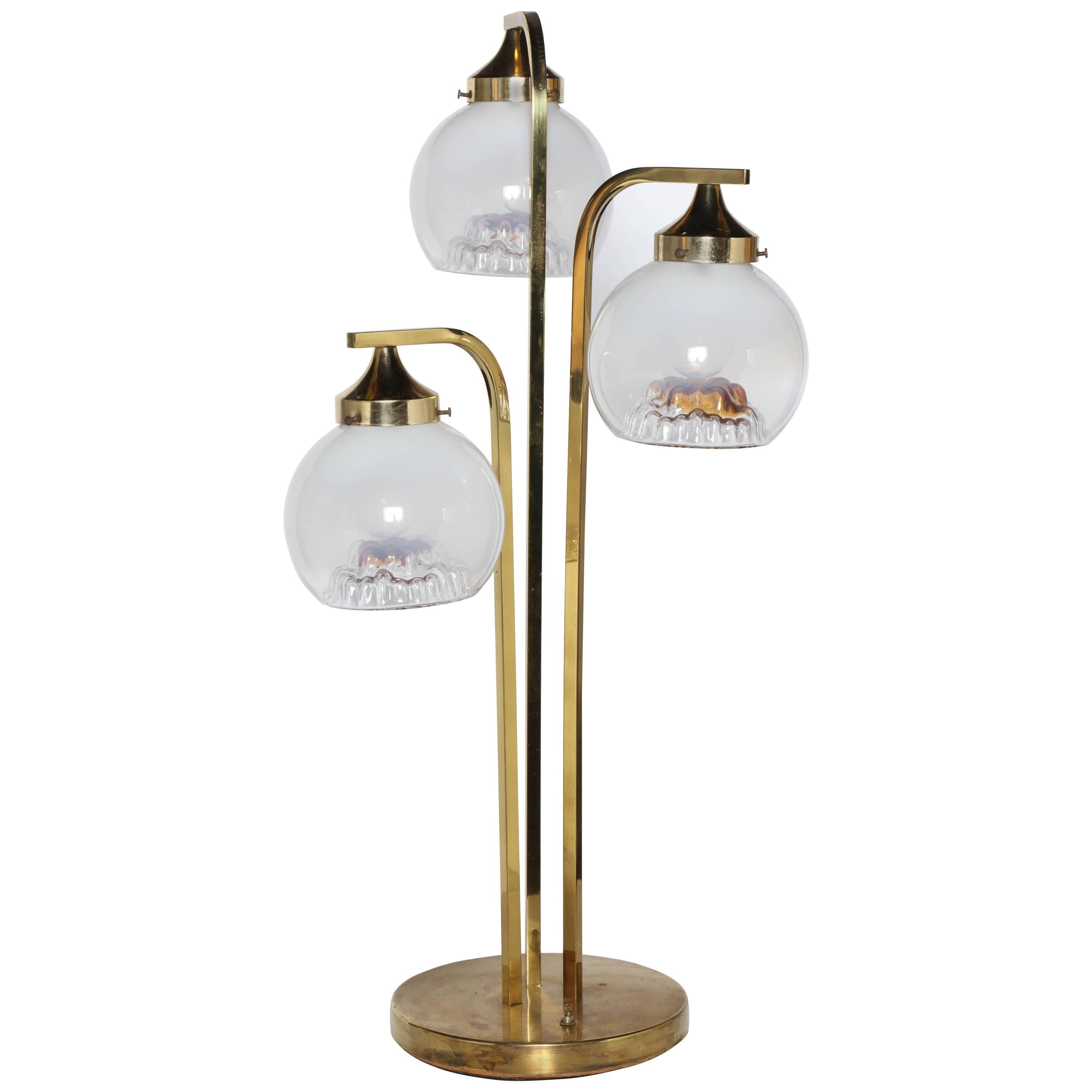 A. V. Mazzega "Fountain" Table Lamp with Three Murano Frosted Art Glass Shades For Sale