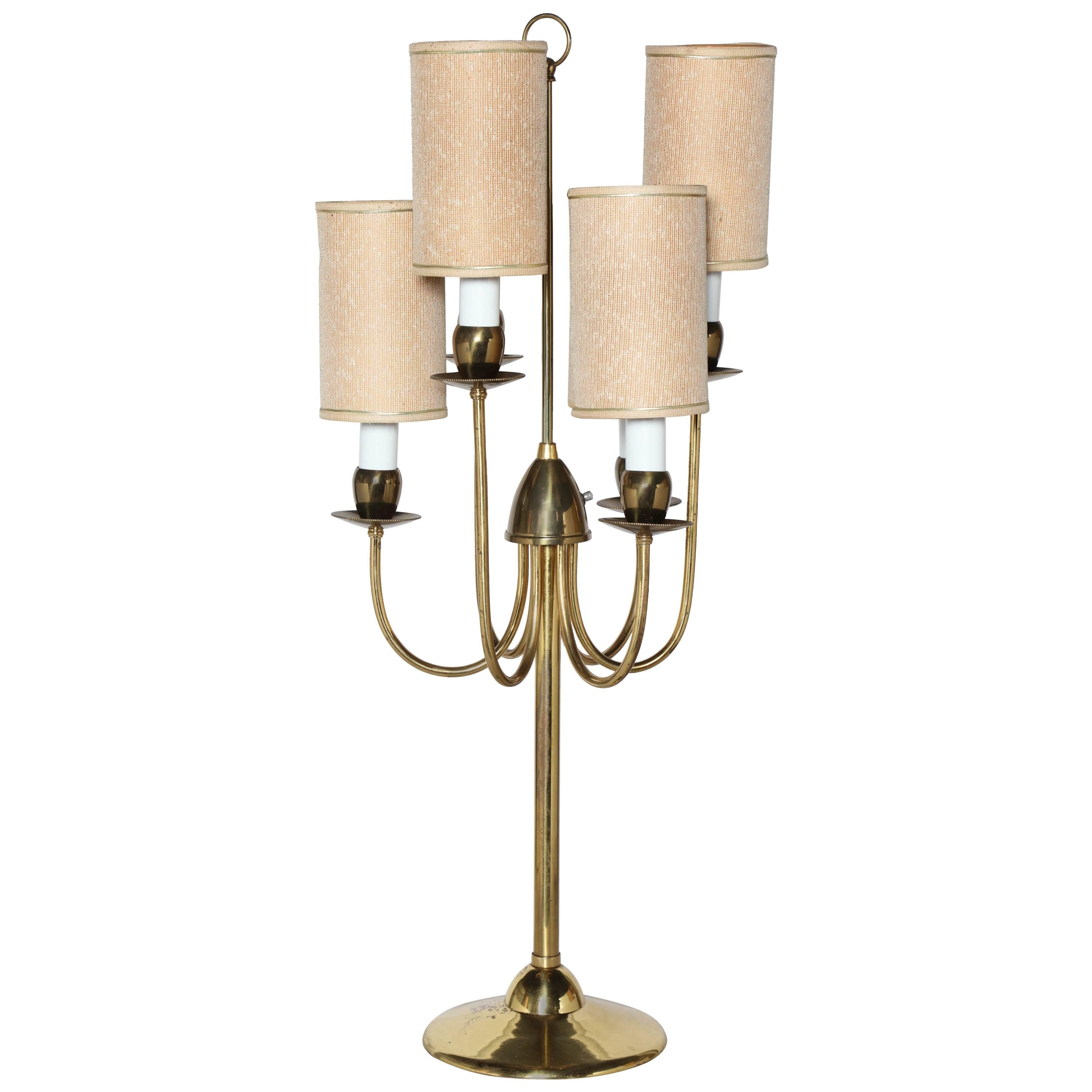 Tommi Parzinger Style Brass Two Tier Six Candlestick Candelabra Table Lamp 