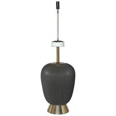 1950's Gerald Thurston for Lightolier Fluted Table Lamp in Charcoal Porcelain 8