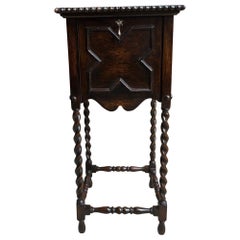 Antique English Square Table Plant Stand Jacobean BARLEY TWIST Cabinet Dark Oak