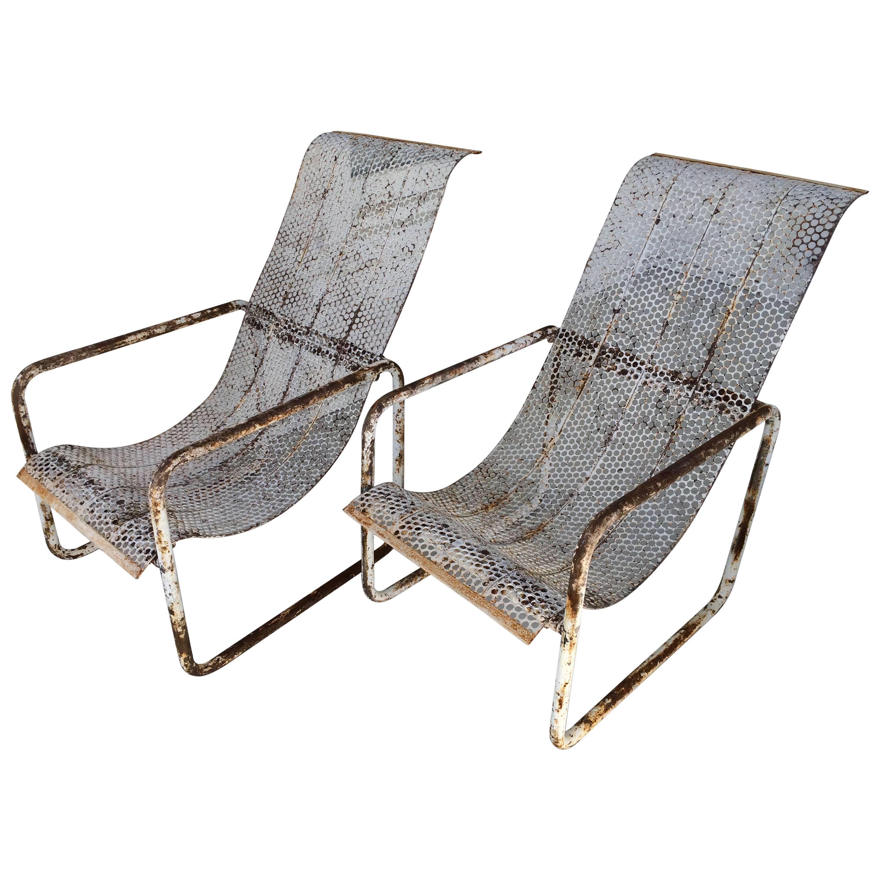 French Industrial Mid-Century Steel Garden Chairs