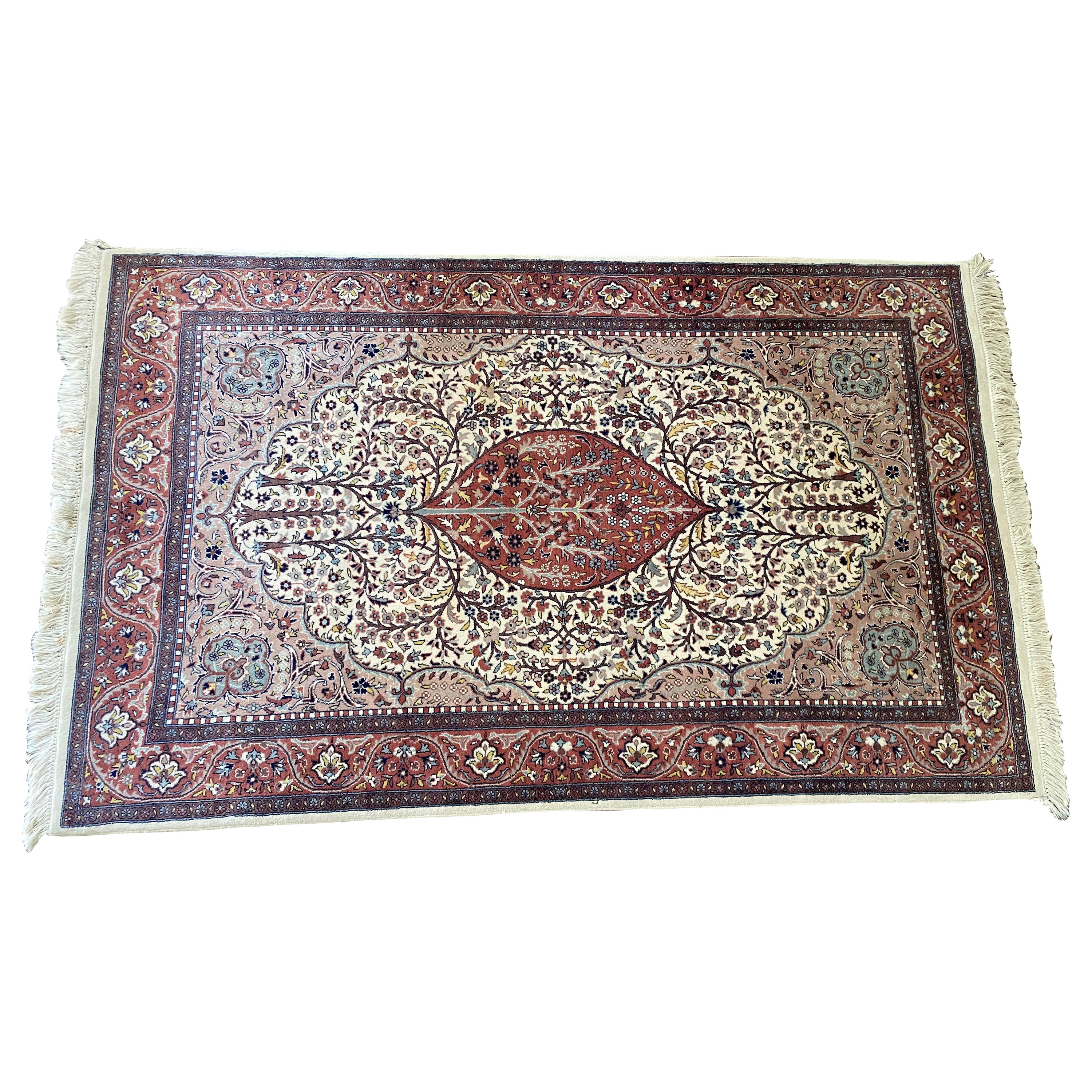 Beautiful Pakistani Rug in Plum and Cream For Sale