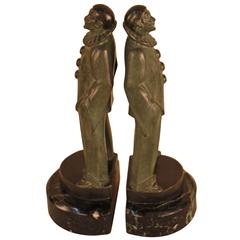 Pair of French Art Deco Pierrot Bookends by Max Le Verrier