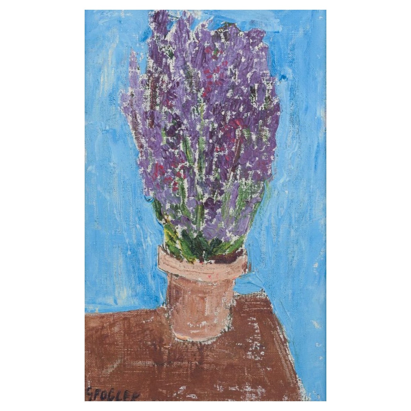 Göta Fogler, Suecia. Óleo sobre lienzo. Bodegón modernista con flores