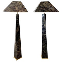 Pair of Karl Springer Penshell Jmf Floor Lamps With Original Penshell Shades