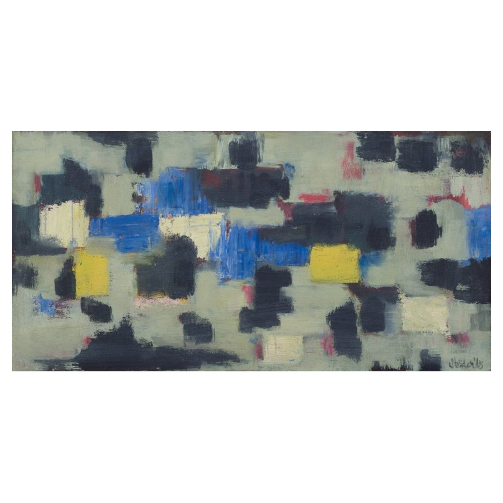 European painter. Abstract composition. Oil on board, 1965