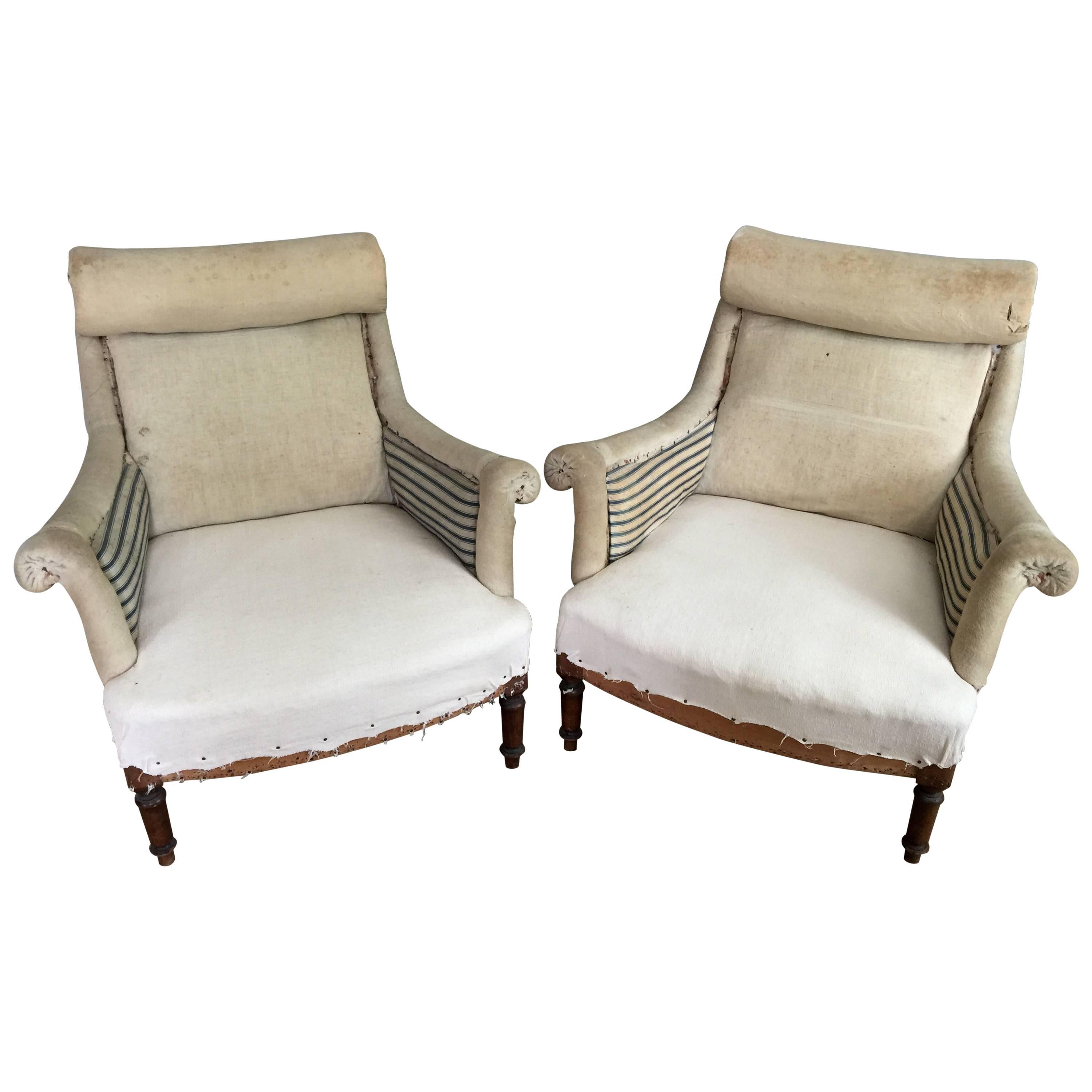 Pair of Scroll Top French Salon Chairs