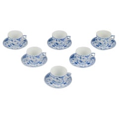 Royal Copenhagen Blue Fluted Half Lace. Set of six coffee cups with saucers.