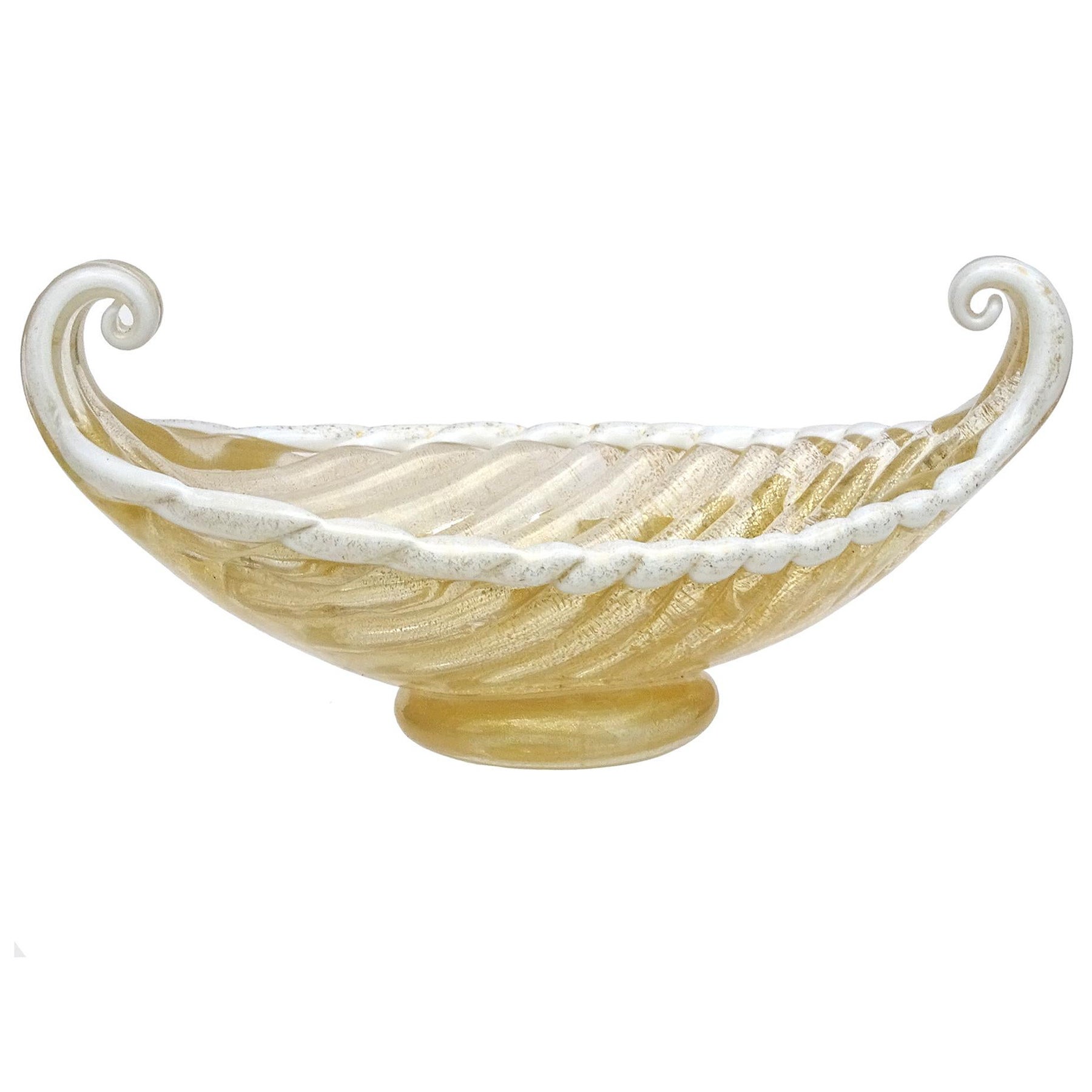 Bol Gondola de Barovier Toso Murano avec bordure blanche et feuille d'or en verre d'art italien