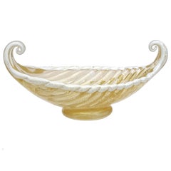 Bol Gondola de Barovier Toso Murano avec bordure blanche et feuille d'or en verre d'art italien