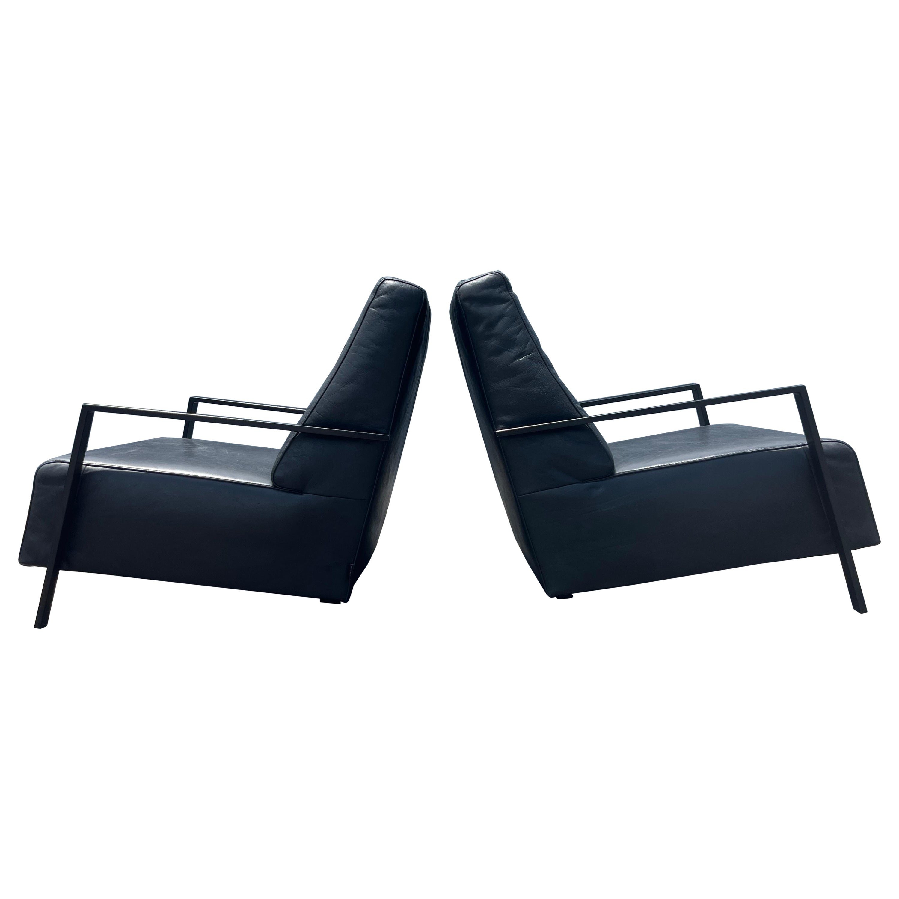 Pair of Black Leather Lounge Chairs by Bullfrog Germany, Kurt Beier