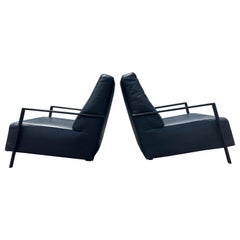 Pair of Black Leather Lounge Chairs by Bullfrog Germany, Kurt Beier