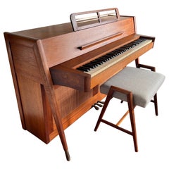Mid-Century Modern Baldwin Acrosonic Piano in Walnut + Caning with Bench, 1960s