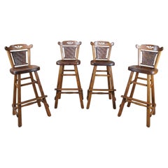 4 Mid Century Old Hickory Furniture Company Oak Counter Bar Stools