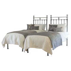 Matching Pair of Platform Antique Beds in Charcoal with Nickel MP62