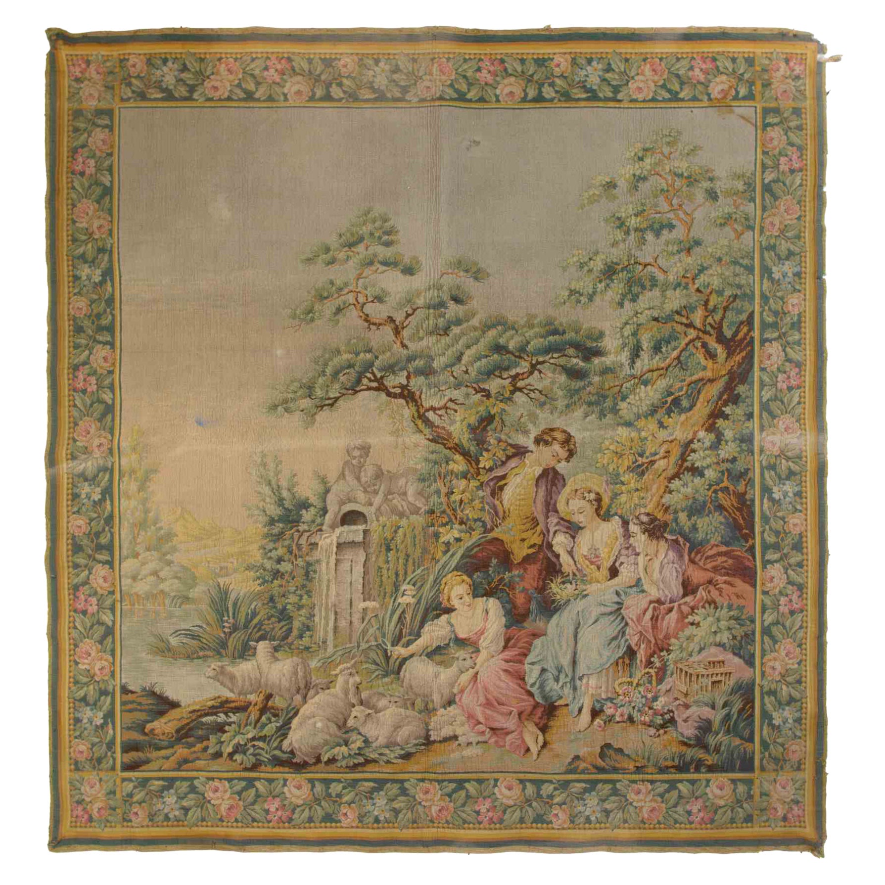 Arazzo vintage con scena bucolica, inizio XX secolo