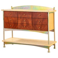 Commode Toni Cordero du 20ème siècle en bois et travertin avec six tiroirs
