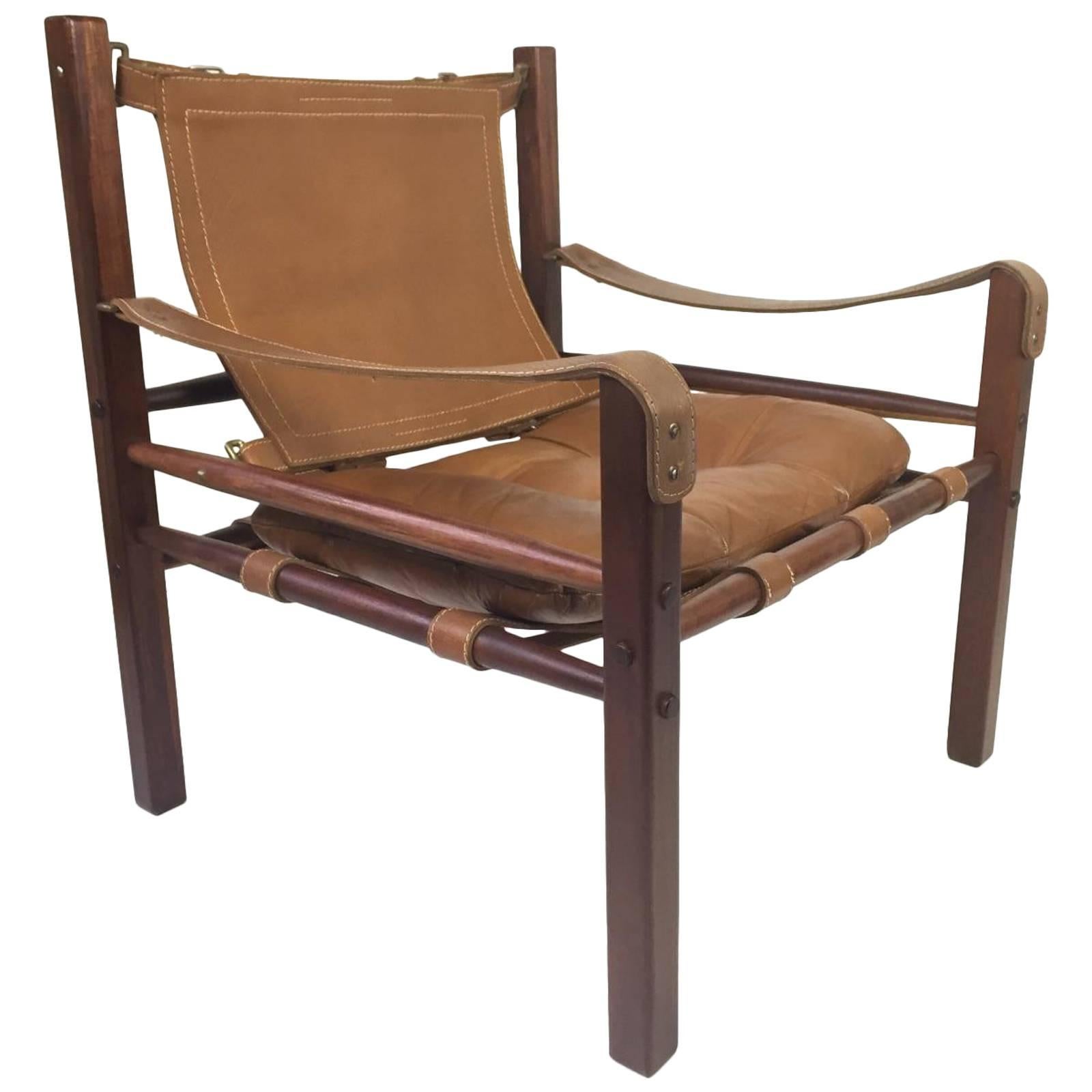 Rosewood and  "Sirocco" Leather Safari Chair by Arne Norell