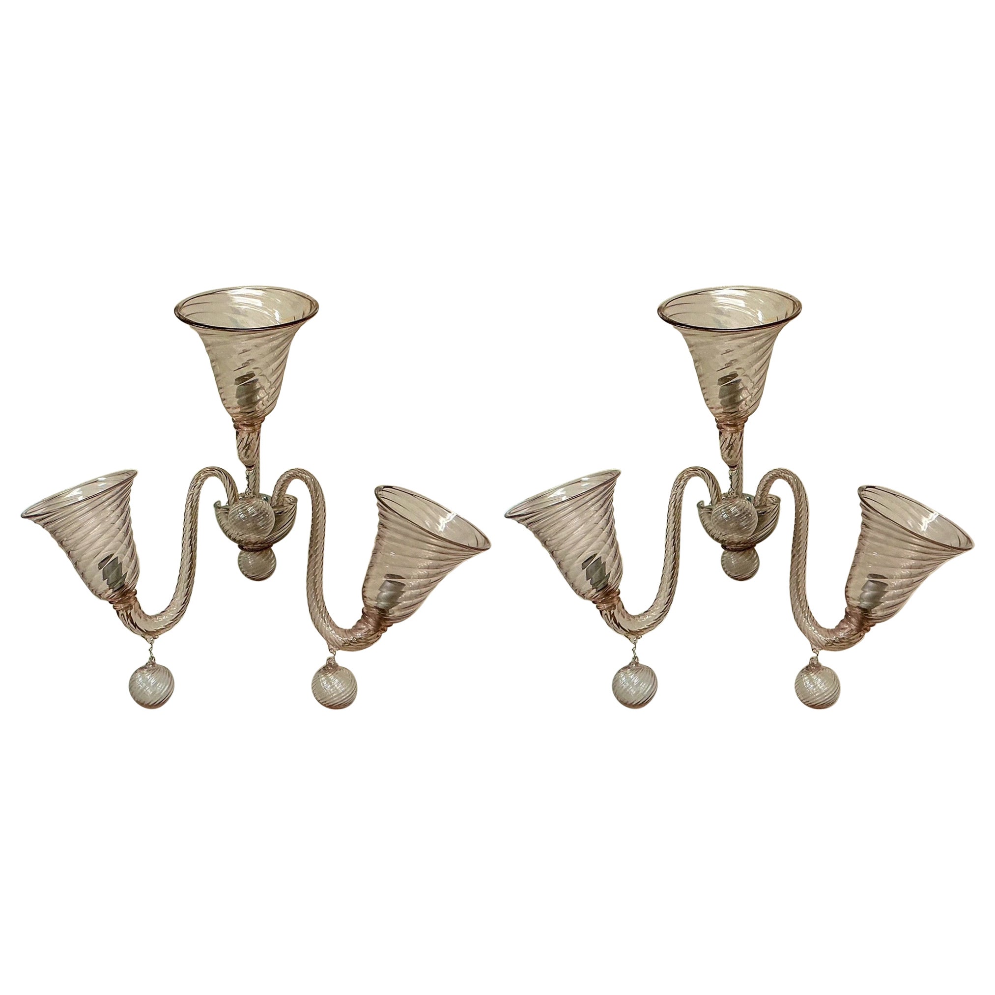 The Moderns Modern Lavender Swirl Italian Murano Glass Wall Sconces - Pair en vente