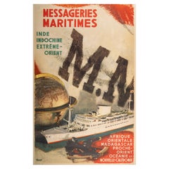 A. Brenet, Poster di viaggio originale, Messageries Maritimes, nave di linea, Indocina, 1950