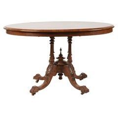 Antique English Victorian Burl Walnut Tilt Top Center Table - Mid 19th Century