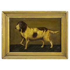 Early 20th Century Primitive Oil on Canvas of a Spaniel