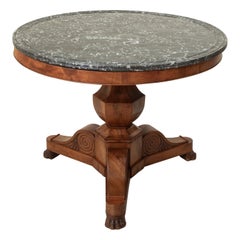 19th Century French Restauration Period Mahogany Gueridon, Marble, 39" Diameter