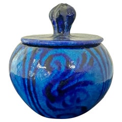 "Lidded Jar in Cobalt Blue", Rare Art Deco Ceramic by Felix Massoul