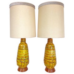 Mid-Century Modern Pair Of Monumental Chalkware Glaze "Lava" Lamps By, F.A.I.P. 