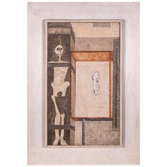 Sam Gamburd Signed Surrealist Modern Oil Painting Study on Board Framed 1960s