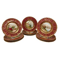 Set di 12 portavasi di porcellana Royal Doulton inglese degli anni '30 in oro e rosso