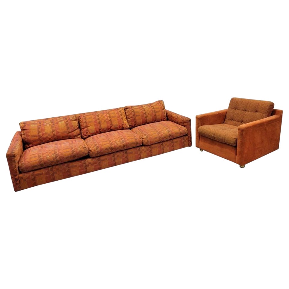MCM Original Milo Baughman Tuxedo Sofa & Cube Chair per Thayer Coggin- 2 Pezzi