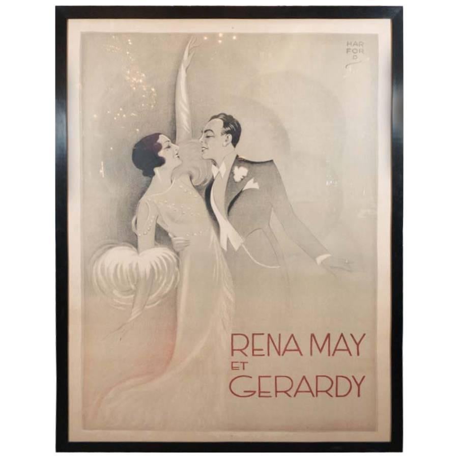 Rare and Important French Art Deco Poster of Rena May Et Gerardy
