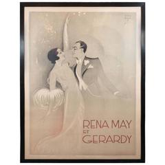 Used Rare and Important French Art Deco Poster of Rena May Et Gerardy