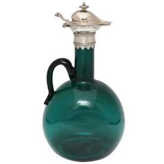 Unusual Edwardian Continental (.800) Silver-Mounted Green Glass Claret Jug