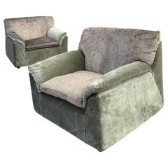 Sedie lounge in velluto vintage a seduta larga in stile Ligne Roset