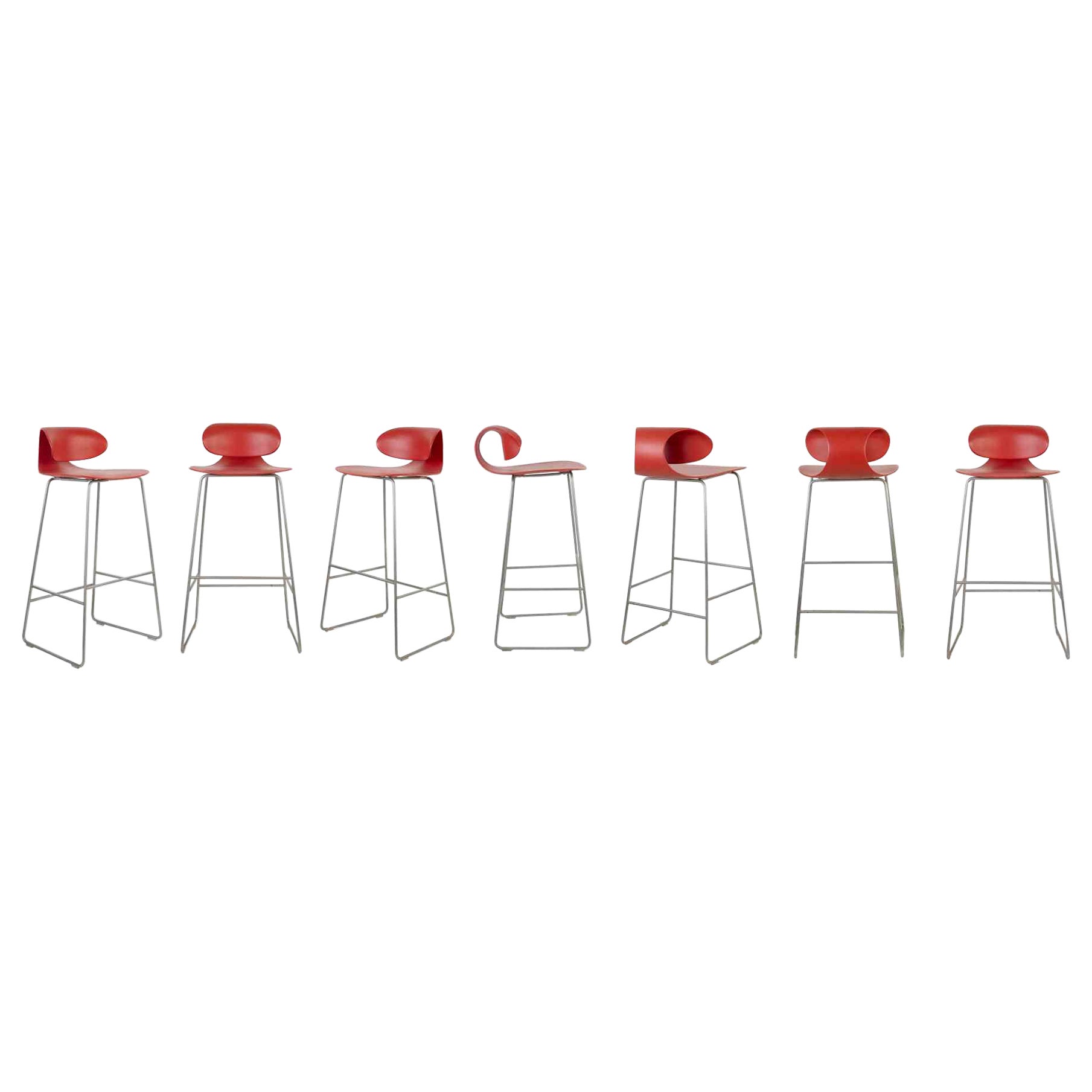 Set of 7 Red Maxima Benches by William Sawaya & Paolo Moroni, Italy 1990s For Sale