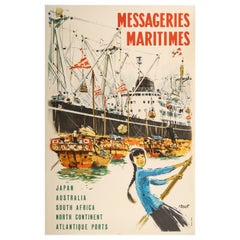 A. Brenet, Poster di viaggio originale, Messageries Maritimes, Navigazione, Giappone, 1954